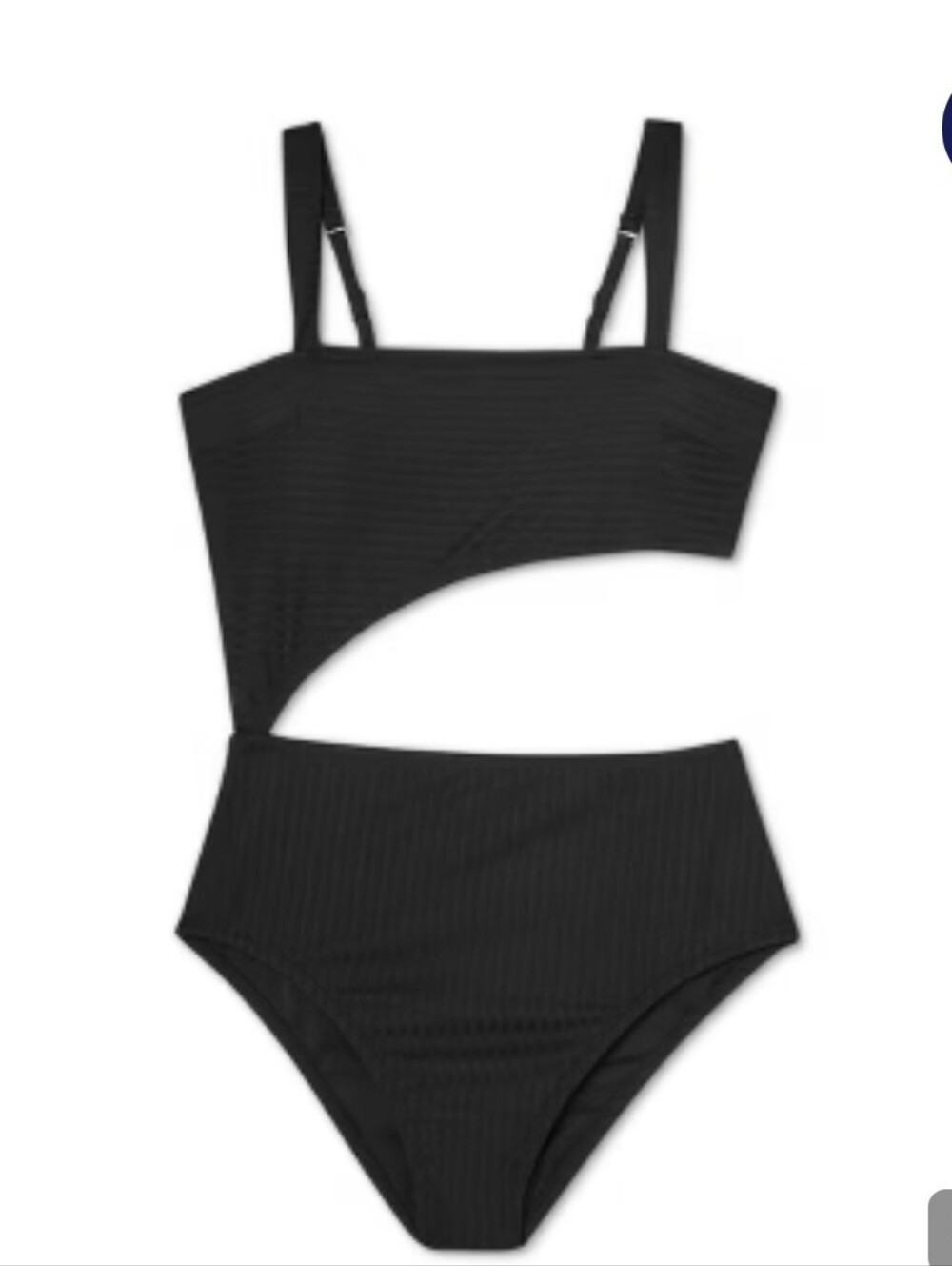 Shade & Shore Black One-Shoulder Cutout Ribbed Bikini